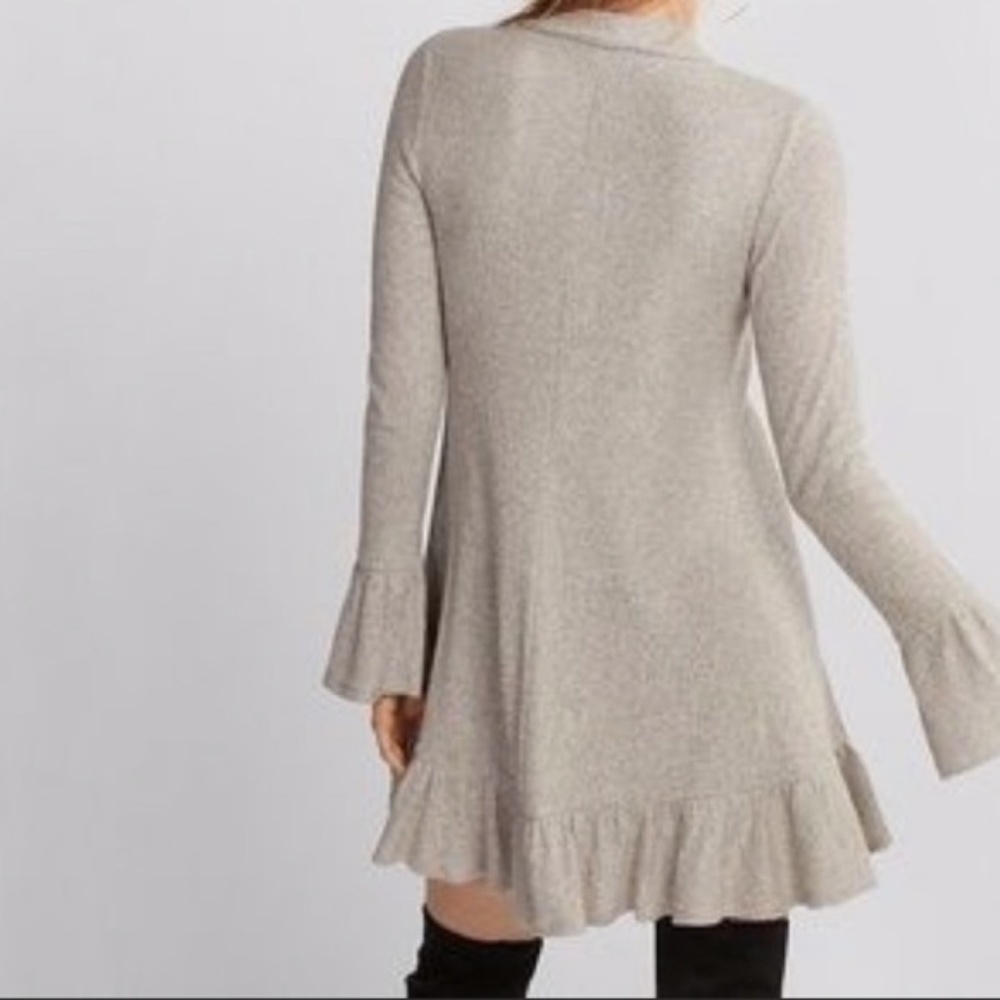 Express Mock Neck Ribbed Ruffle Sweater Dress - Picture 2 of 6